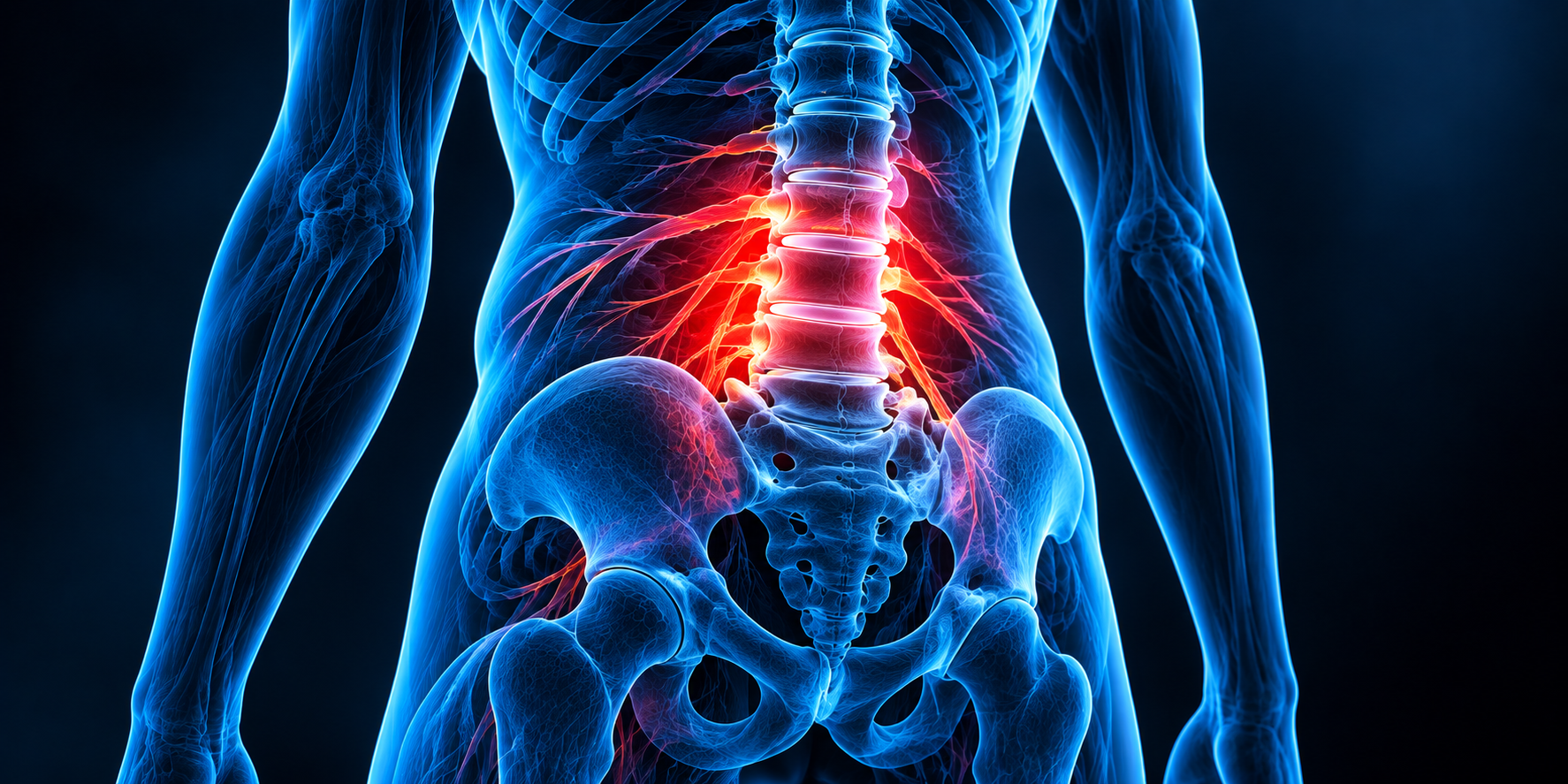 Ilustración anatómica de dolor lumbar